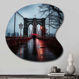 Red Grey New York Brooklyn Bridge I - Asymmetric Metal Wall Art