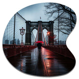 Red Grey New York Brooklyn Bridge I - Asymmetric Metal Wall Art