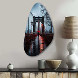 Red Grey New York Brooklyn Bridge I - Asymmetric Metal Wall Art