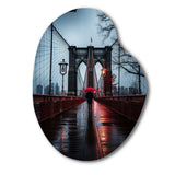 Red Grey New York Brooklyn Bridge I - Asymmetric Metal Wall Art