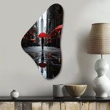 Monochrome Red And Grey New York City Rhythm II - Asymmetric Metal Wall Art