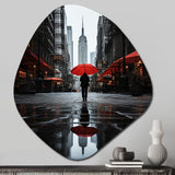 Monochrome Red And Grey New York City Rhythm II - Asymmetric Metal Wall Art