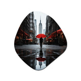 Monochrome Red And Grey New York City Rhythm II - Asymmetric Metal Wall Art