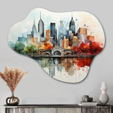 Colorful Nyc Cityscape Watercolor I - Asymmetric Metal Wall Art