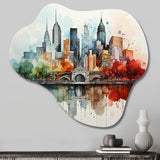 Colorful Nyc Cityscape Watercolor I - Asymmetric Metal Wall Art