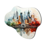 Colorful Nyc Cityscape Watercolor I - Asymmetric Metal Wall Art