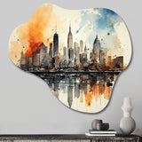 Colorful Nyc Cityscape Watercolor II - Asymmetric Metal Wall Art