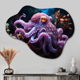 Purple Octopus Mystical Encounter - Asymmetric Metal Wall Art