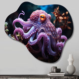 Purple Octopus Mystical Encounter - Asymmetric Metal Wall Art