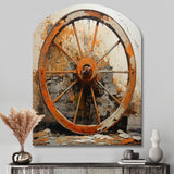 Orange Old Cart Wheels III - Asymmetric Metal Wall Art