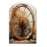 Orange Old Cart Wheels III - Asymmetric Metal Wall Art