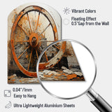 Orange Old Cart Wheels III - Asymmetric Metal Wall Art