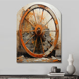 Orange Old Cart Wheels III - Asymmetric Metal Wall Art