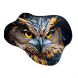 Yellow Owl Mesmerizing State III - Asymmetric Metal Wall Art