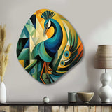 Green Blue Peacock Cubist - Asymmetric Metal Wall Art