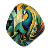 Green Blue Peacock Cubist - Asymmetric Metal Wall Art