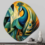 Green Blue Peacock Cubist - Asymmetric Metal Wall Art