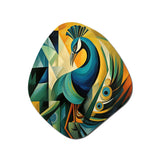 Green Blue Peacock Cubist - Asymmetric Metal Wall Art