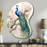 Blue Ink Wash Peacock I - Asymmetric Metal Wall Art