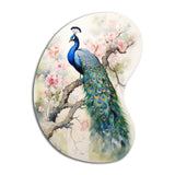 Blue Ink Wash Peacock I - Asymmetric Metal Wall Art