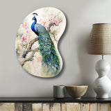 Blue Ink Wash Peacock I - Asymmetric Metal Wall Art