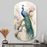 Blue Ink Wash Peacock I - Asymmetric Metal Wall Art