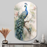 Blue Ink Wash Peacock II - Asymmetric Metal Wall Art