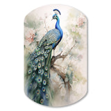 Blue Ink Wash Peacock II - Asymmetric Metal Wall Art