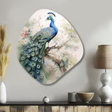 Blue Ink Wash Peacock II - Asymmetric Metal Wall Art