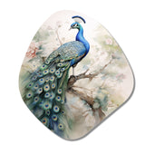 Blue Ink Wash Peacock II - Asymmetric Metal Wall Art