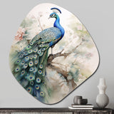 Blue Ink Wash Peacock II - Asymmetric Metal Wall Art