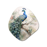 Blue Ink Wash Peacock II - Asymmetric Metal Wall Art