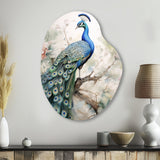 Blue Ink Wash Peacock II - Asymmetric Metal Wall Art