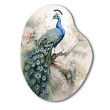 Blue Ink Wash Peacock II - Asymmetric Metal Wall Art