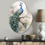 Blue Ink Wash Peacock II - Asymmetric Metal Wall Art