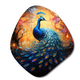 Blue Peacock Luminous - Asymmetric Metal Wall Art