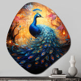 Blue Peacock Luminous - Asymmetric Metal Wall Art