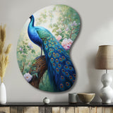 Blue Ink Wash Peacock III - Asymmetric Metal Wall Art