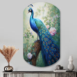 Blue Ink Wash Peacock III - Asymmetric Metal Wall Art