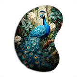 Teal Peacock Monochrome - Asymmetric Metal Wall Art