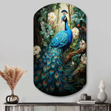 Teal Peacock Monochrome - Asymmetric Metal Wall Art