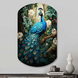 Teal Peacock Monochrome - Asymmetric Metal Wall Art