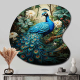 Teal Peacock Monochrome - Asymmetric Metal Wall Art