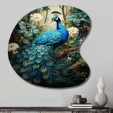 Teal Peacock Monochrome - Asymmetric Metal Wall Art