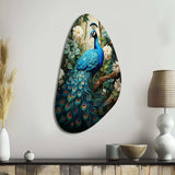 Teal Peacock Monochrome - Asymmetric Metal Wall Art