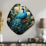 Teal Peacock Monochrome - Asymmetric Metal Wall Art