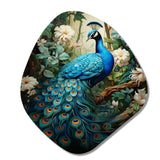 Teal Peacock Monochrome - Asymmetric Metal Wall Art