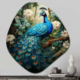 Teal Peacock Monochrome - Asymmetric Metal Wall Art