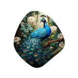 Teal Peacock Monochrome - Asymmetric Metal Wall Art