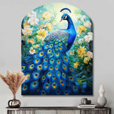 Teal Peacock Symbolist - Asymmetric Metal Wall Art